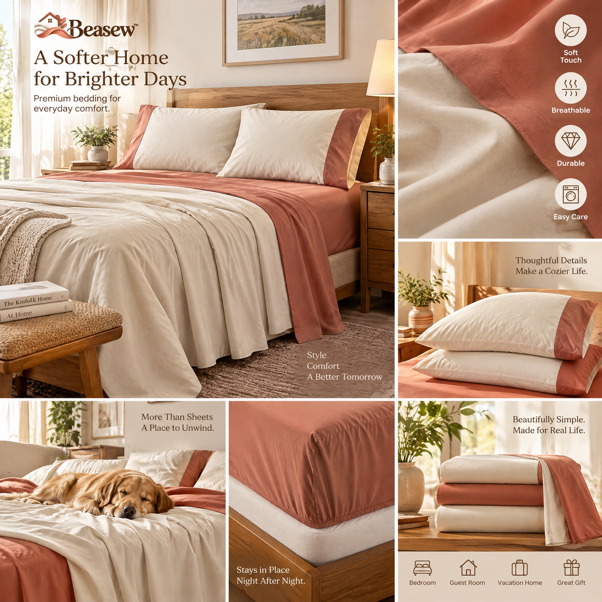 Beasew™ Earth-Tone 4-Piece Bedding Set — view 2