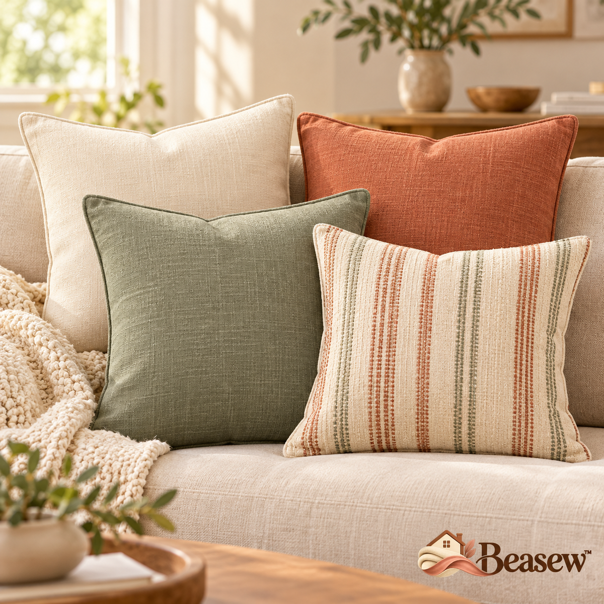 Beasew™ Warm-Tone Sofa Pillow Cover Set — view 4