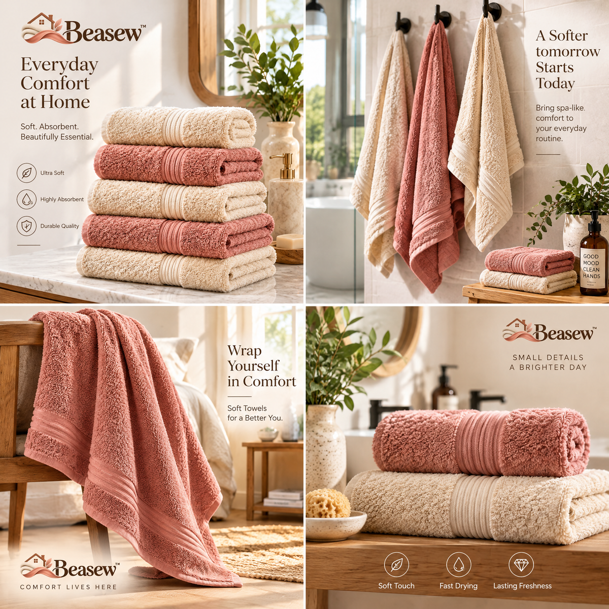 Beasew™ Oat & Rose Bath Towel Set — view 2