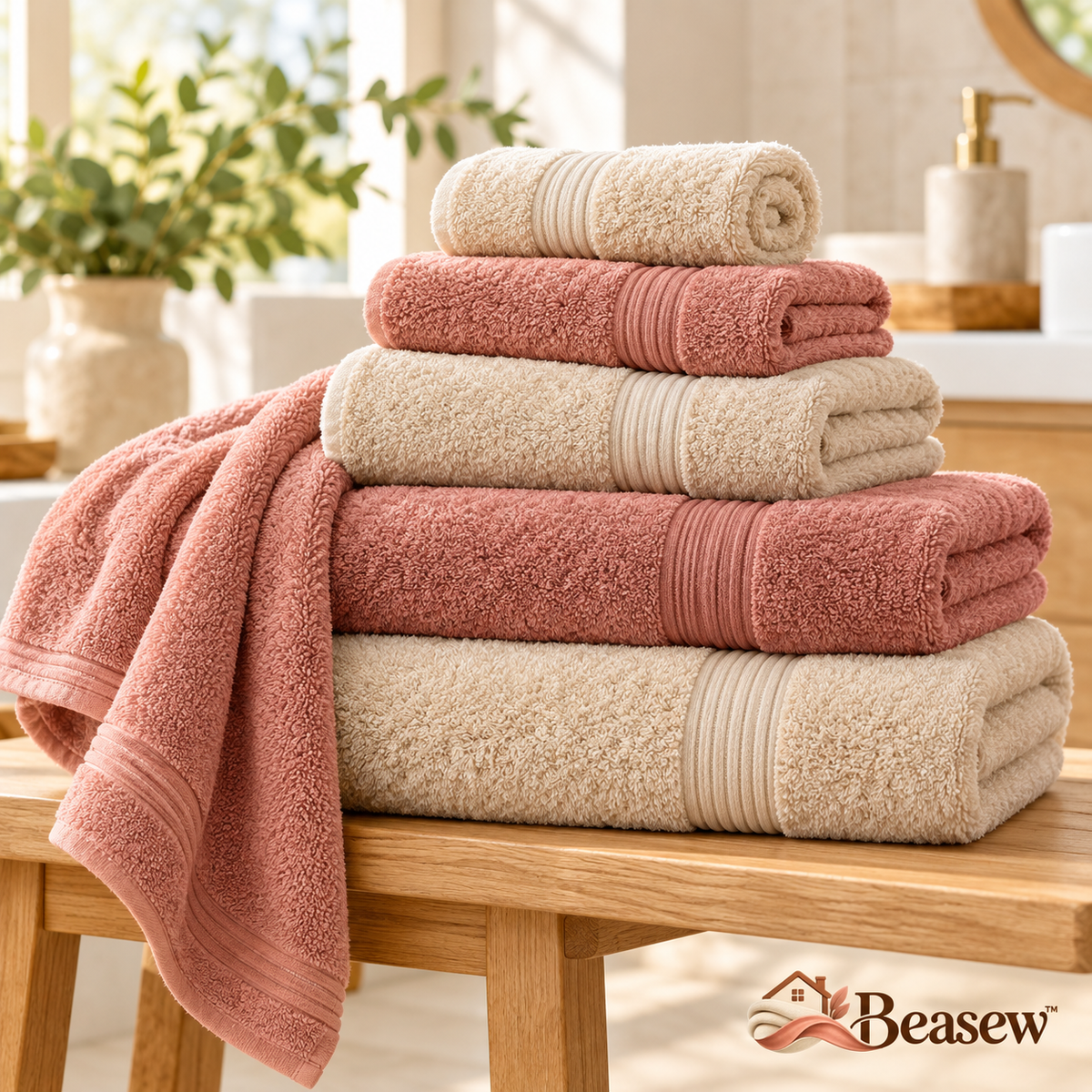 Beasew™ Oat & Rose Bath Towel Set