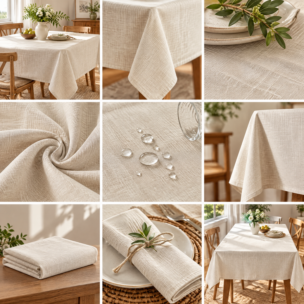 Beasew™ Warm Ivory Linen-Look Tablecloth — view 3