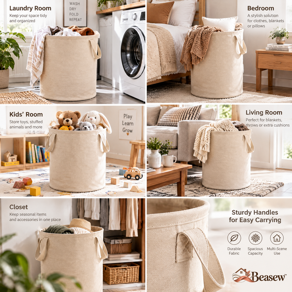 Beasew™ Beige Foldable Laundry Basket — view 2