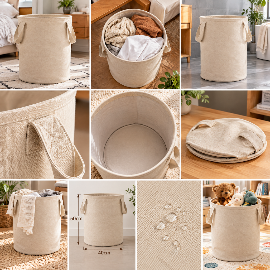 Beasew™ Beige Foldable Laundry Basket — view 3