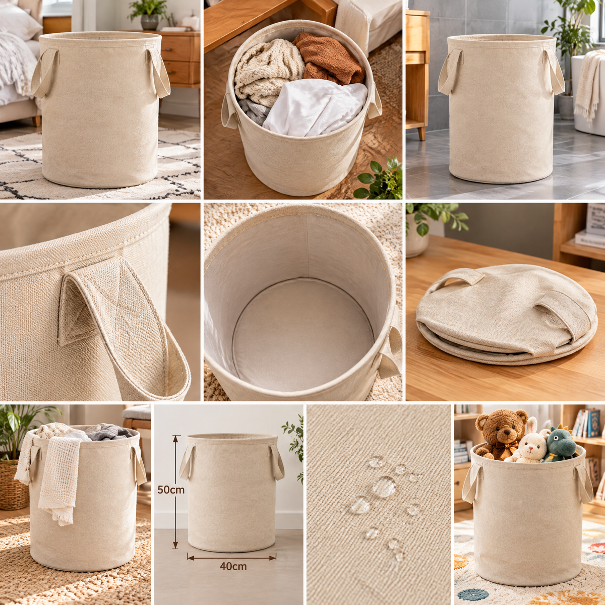 Beasew™ Beige Foldable Laundry Basket — view 3