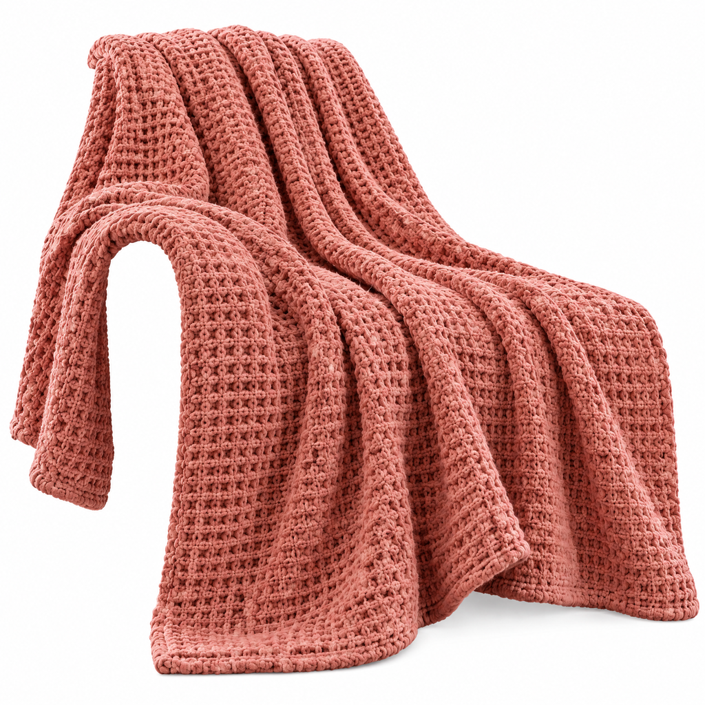 Beasew™ Terracotta Waffle-Knit Throw Blanket — view 1
