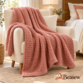 Beasew™ Terracotta Waffle-Knit Throw Blanket — view 4