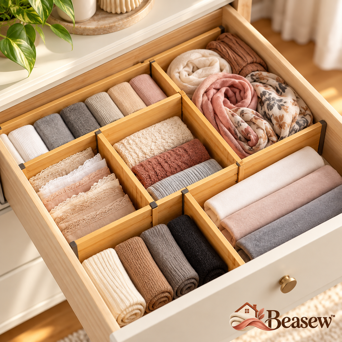 Beasew™ Adjustable Bamboo-Style Drawer Dividers — view 4