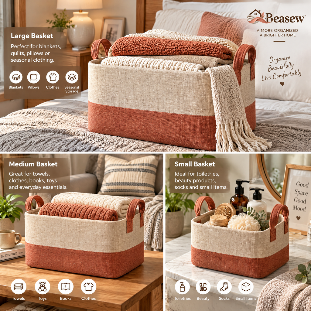 Beasew™ Warm-Tone Fabric Storage Basket Set — view 2