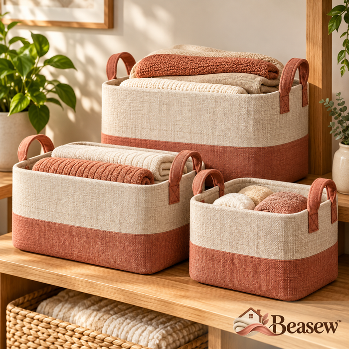 Beasew™ Warm-Tone Fabric Storage Basket Set
